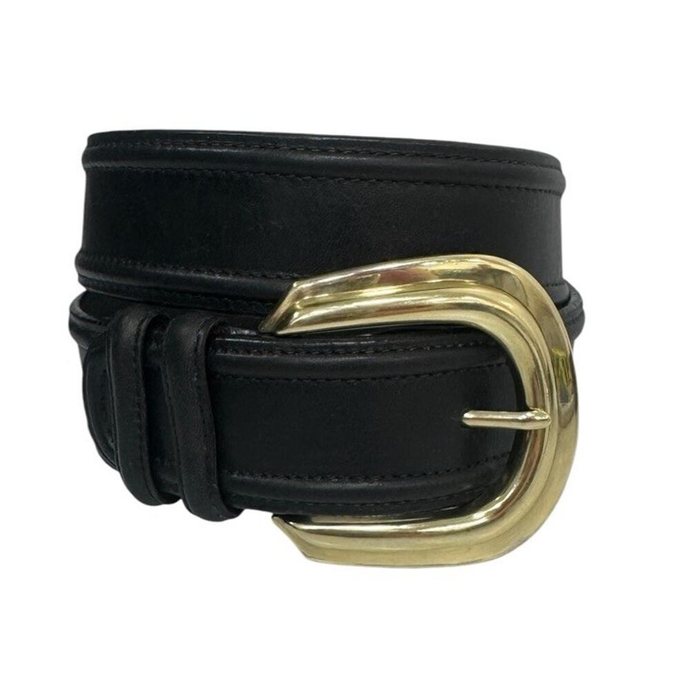 Vintage 90s Brighton Black Leather Belt Brass Buckle Medium